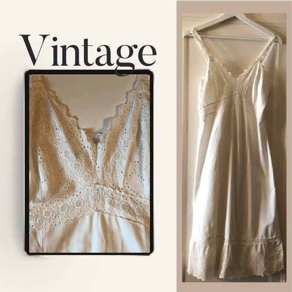 Vintage French Maid Dresses & Skirts - Vintage White Cotton French Lace Prairie Dress, Size Small